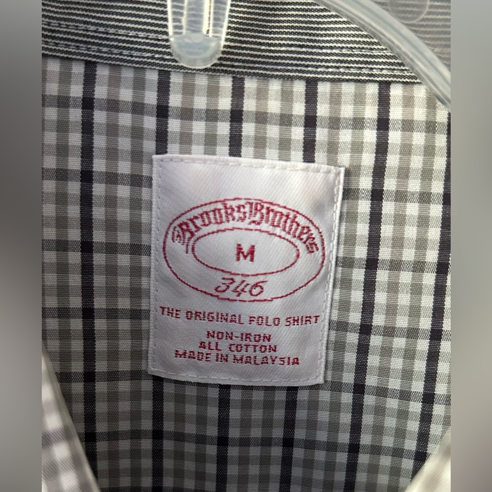 Brooks Brothers 346 Gray‎ Plaid Button Down Shirt Men's Medium Long Sleeve Check - Picture 2 of 8